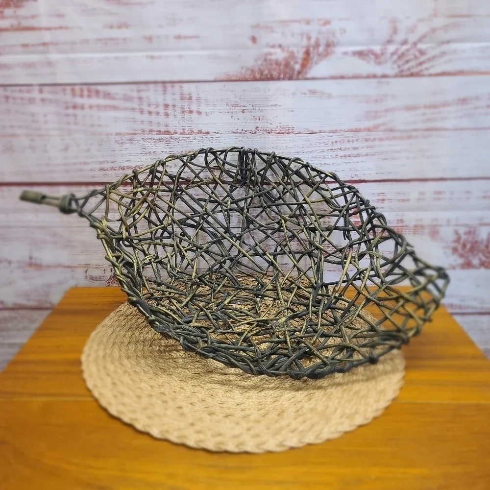 Mid century leaf shaped twig wicker basket